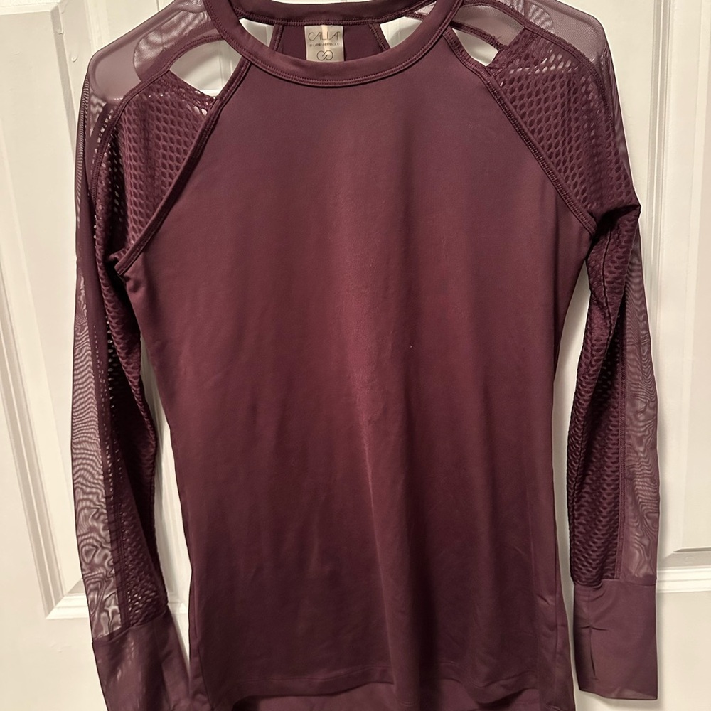 CALIA by Carrie Underwood Mesh Sleeve Long Sleeve Top - Dark Purple